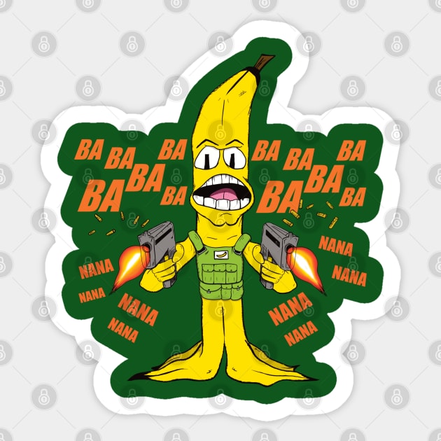 BA! BA! NANA! Funny Military Cartoon Banana! Food Fighter! Sticker by JonnyVsTees